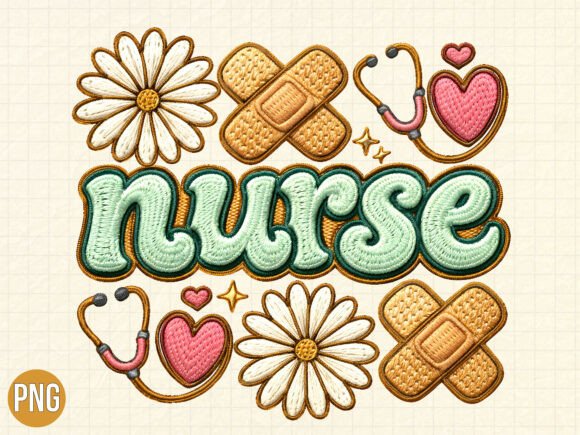 Embroidered Nurse Daisies Heart PNG: Elevating Healthcare Creativity with Digital Design