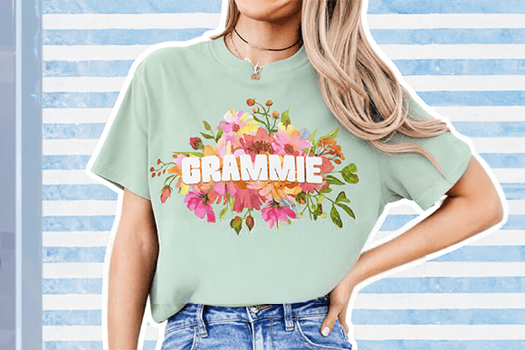 Evaluating the GRAMMIE Floral Name PNG Watercolor Shirt Design for Crafters and Sellers
