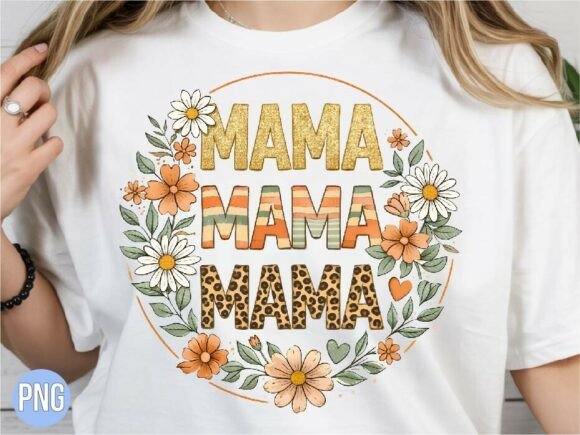 Retro Mama Leopard Glitter PNG