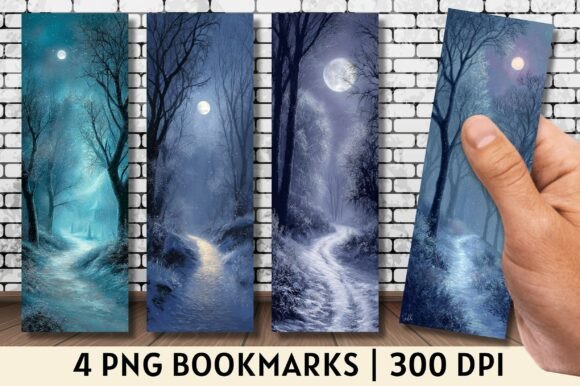 Snowy Moonlight Forest Path Bookmark