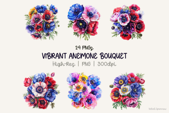 Strategic Visual Assets: Leveraging the Vibrant Anemone Bouquet 24 Png Collection for Brand Clarity