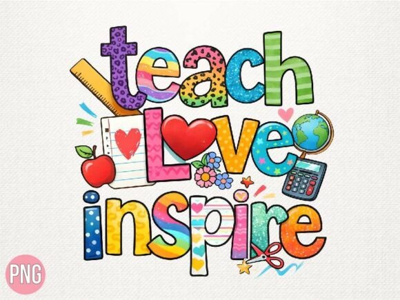 Teach Love Inspire Teacher PNG T-shirt: Elevating Educational Apparel with High-Quality Digital Design