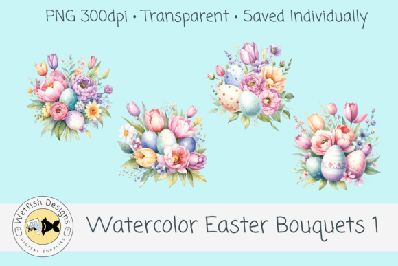 Watercolor Easter Bouquets 1 PNG Guide