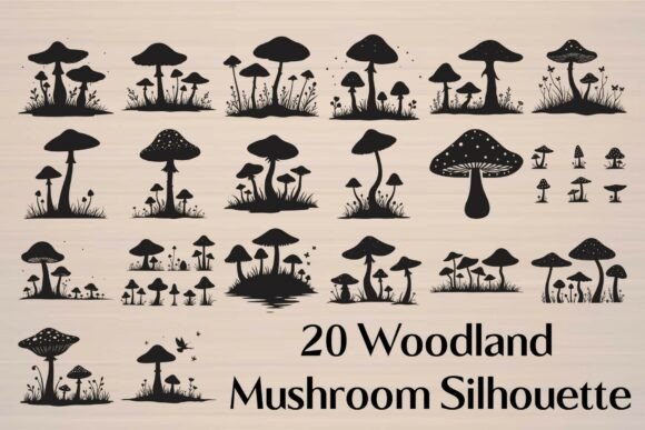 Woodland Mushroom Silhouette SVG Bundle